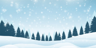 蓝色卡通唯美立冬冬天雪花雪地松树展板背景